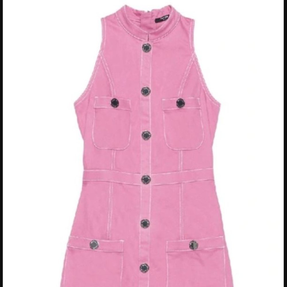 BALMAIN Button-embellished Denim Mini Dress In Pink size 36